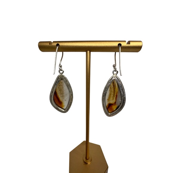 Sterling Silver 925 Dendritic Agate Jasper Teardrop Drop Earrings Boho Gemstone - Picture 3 of 6